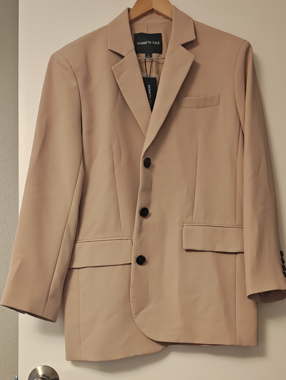 Kenneth Cole Beige Single-Breasted Blazer